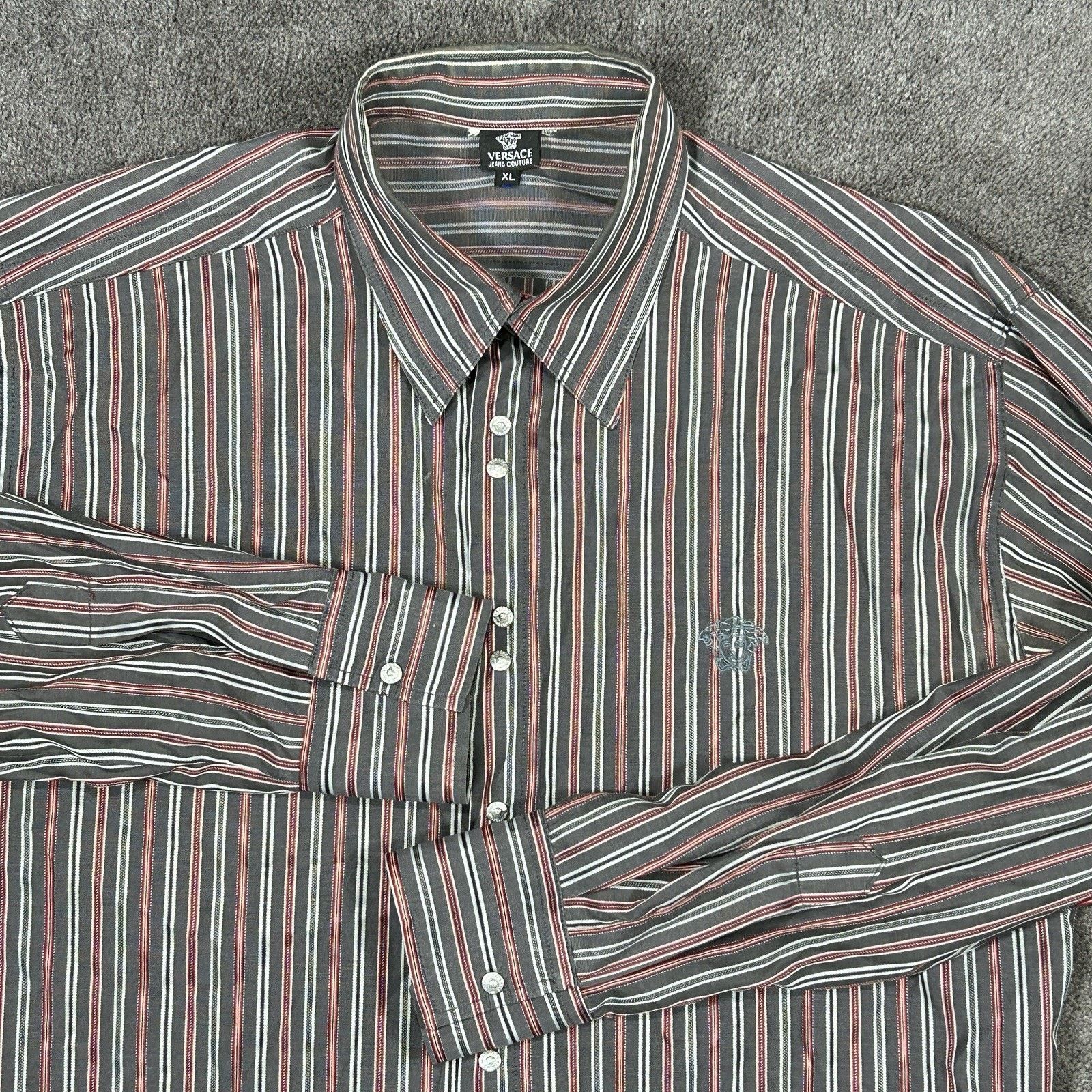 Versace Jeans Couture Vntg Versace Jeans Couture Multicolour Stripe Medusa Shirt Size US XL / EU 56 / 4 - 2 Thumbnail