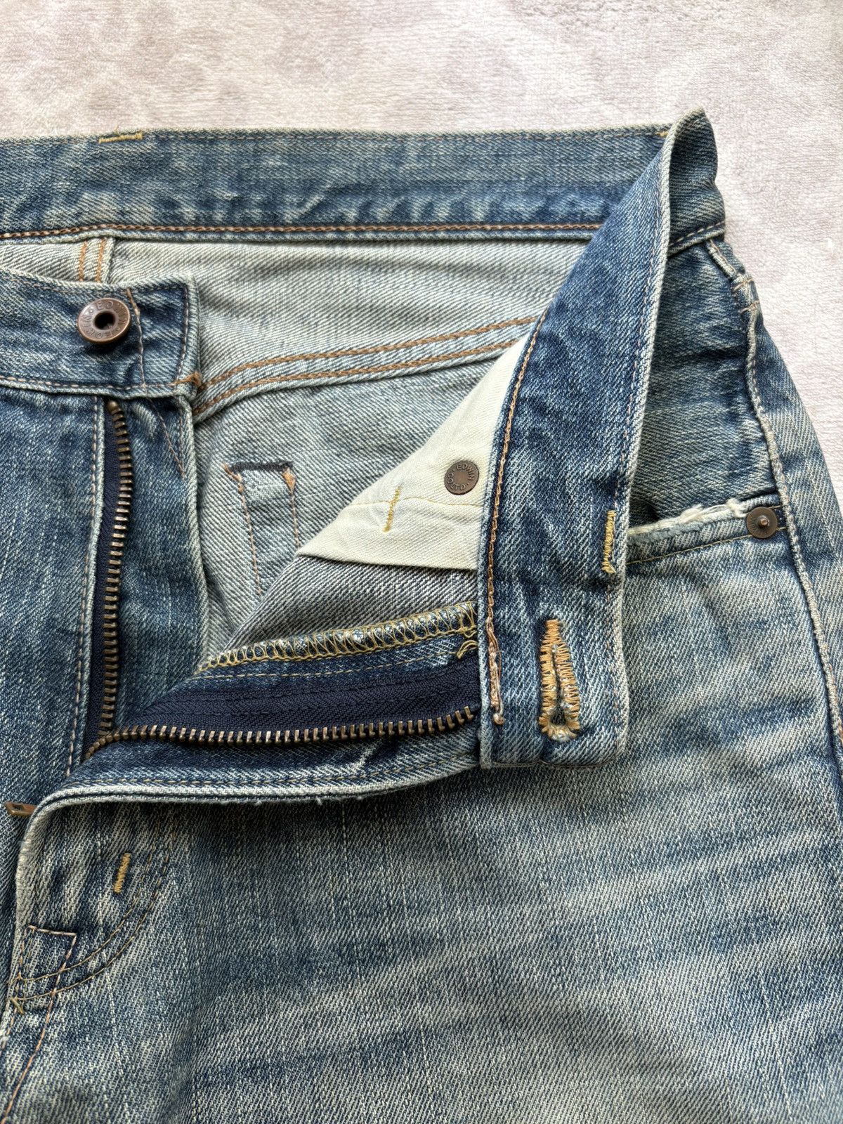 Edwin Edwin 505X Selvedge Orange Tab Distressed Denim Jeans Size US 31 - 17 Thumbnail