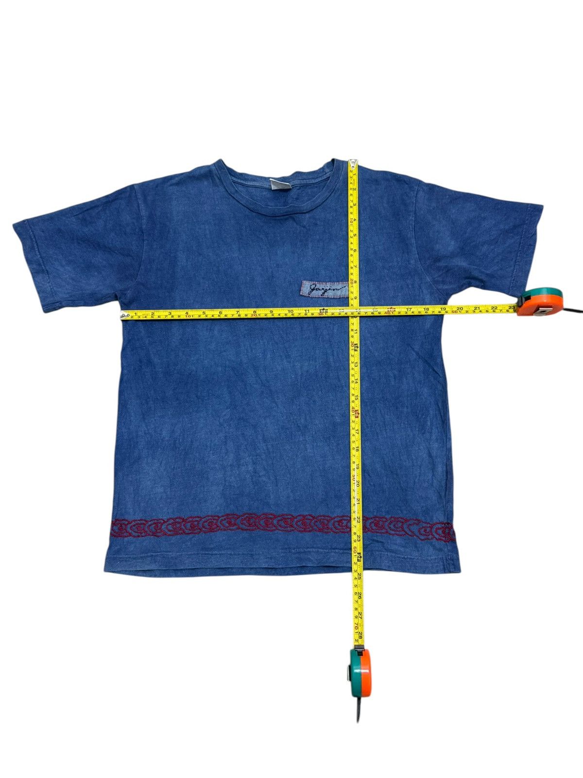 Japanese Brand BLUE WASHED DENIM KAIHARA KOJIMA EMBROIDERY GAIJIN MADE TEE Size US S / EU 44-46 / 1 - 3 Thumbnail