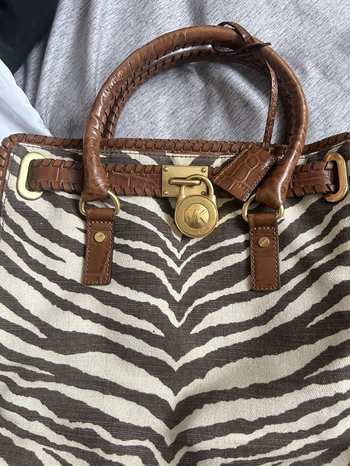 Michael Kors Michael Kors Hamilton-Zebra Canvas & Whipstitch Croc Leather Size ONE SIZE - 1 Thumbnail
