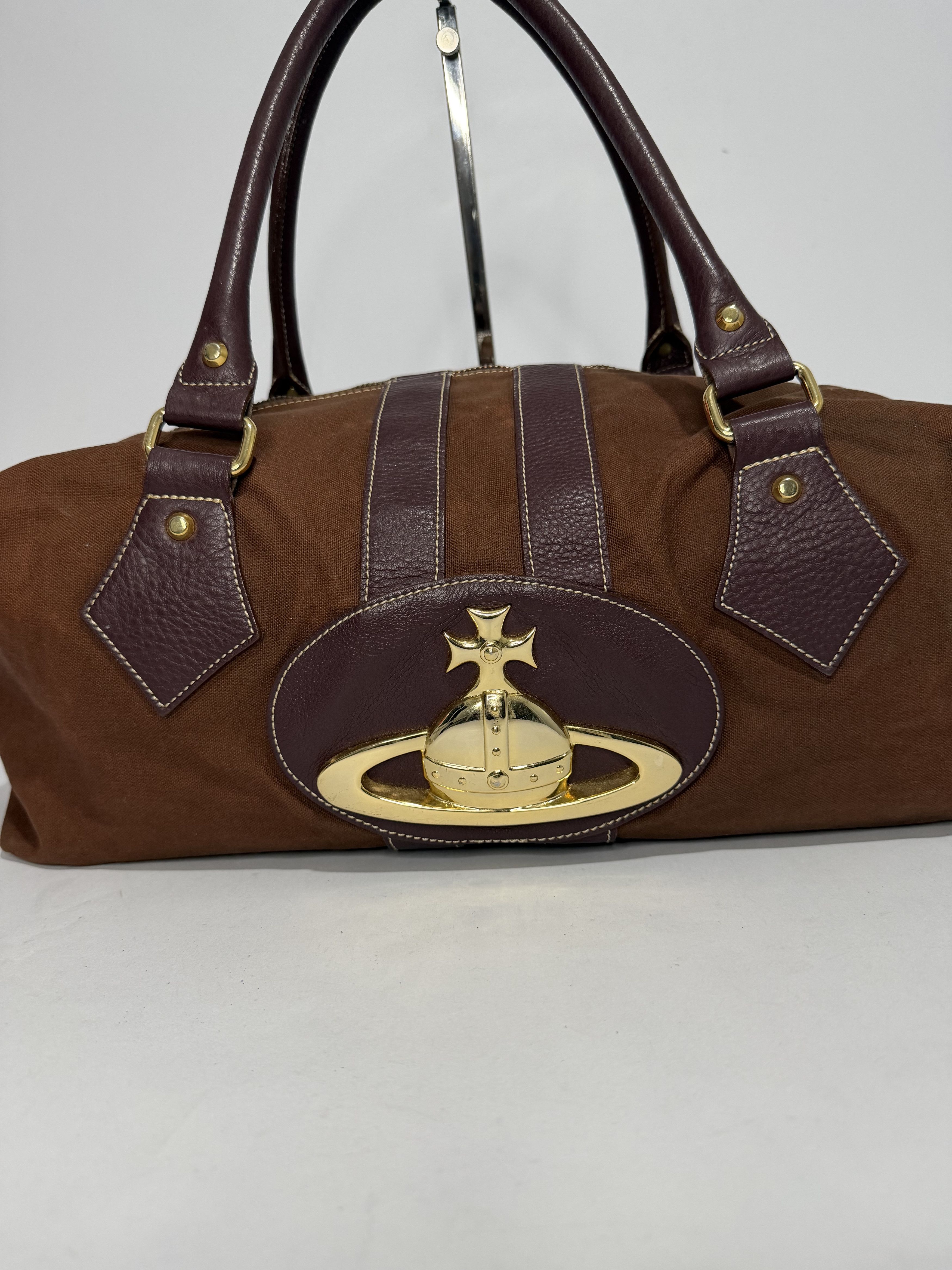 Vivienne Westwood Vivienne Westwood Orb Logo Leather & Canvas Bowler Bag Brown Size ONE SIZE - 2 Thumbnail