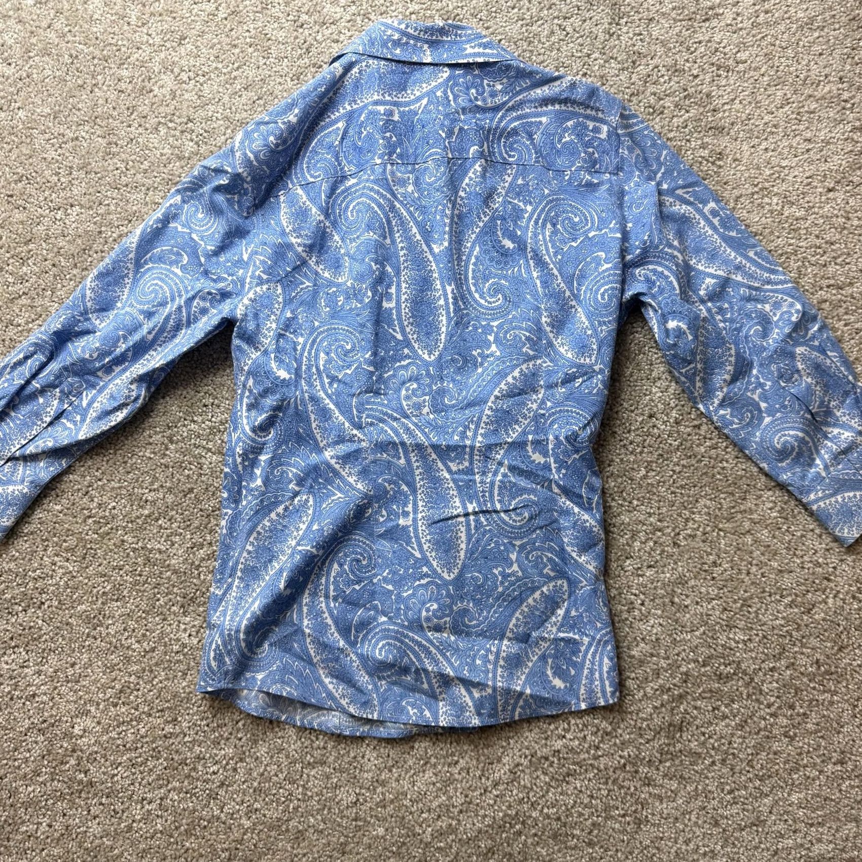 Talbots Talbots Womens 4P Blue Paisley Button Up Shirt Roll Tab 3/4 Sleeve Stretch Top Size S / US 4 / IT 40 - 4 Thumbnail