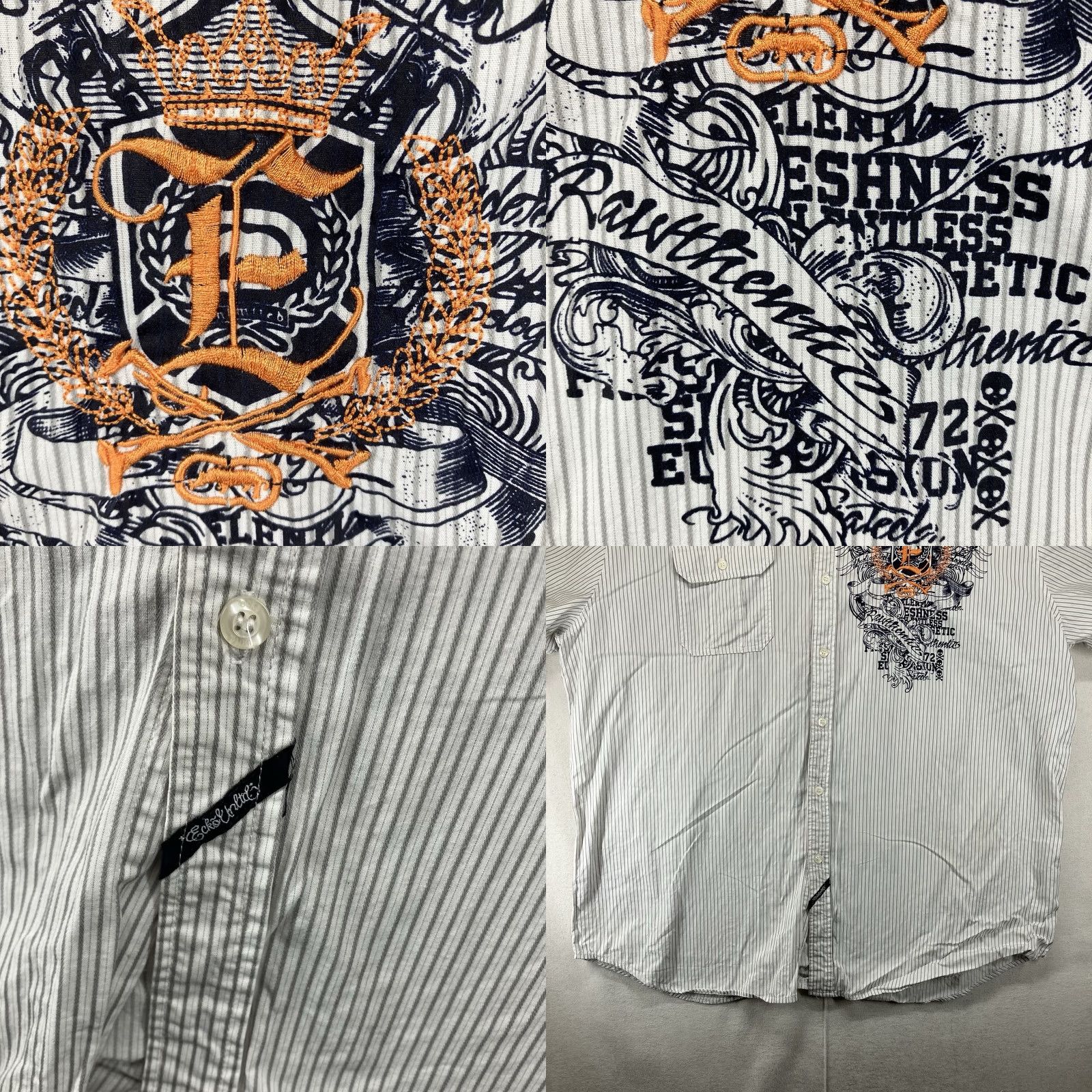 Ecko Unltd. VINTAGE Ecko Unltd Button Up Shirt Men’s 3XL Striped Short Sleeve Embroidered Logo Cotton Gray Casual Streetwear 90s Hip Hop Mens Size US XXL / EU 58 / 5 - 8 Thumbnail