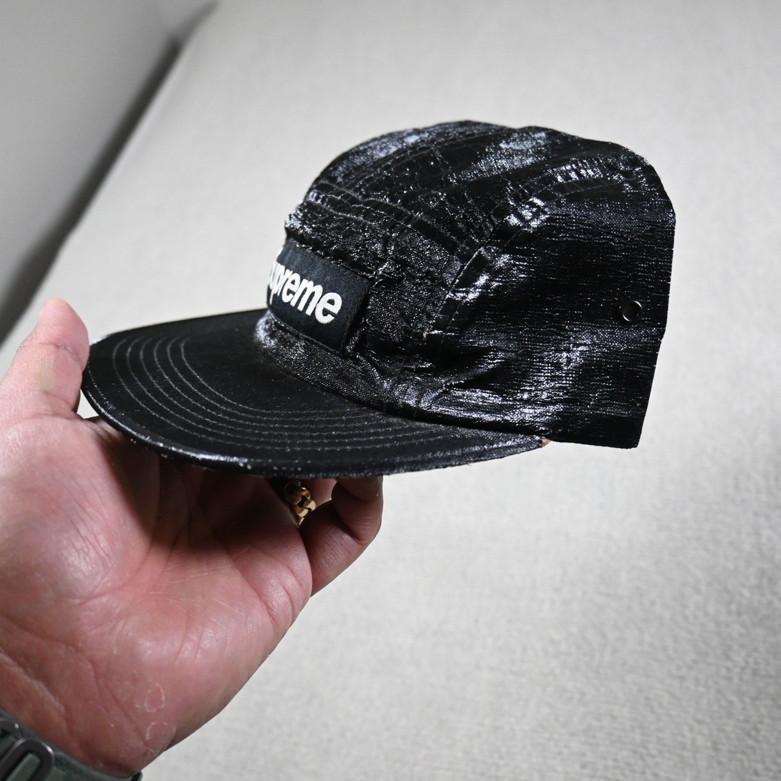 Supreme Supreme Metallic Camp Cap Black Coated 5 Panel Strapback Size ONE SIZE - 2 Thumbnail
