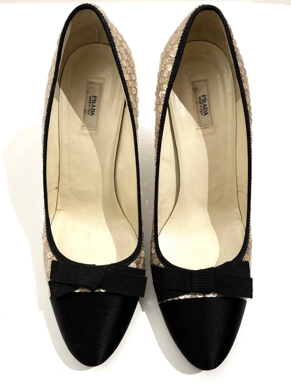 Prada Prada Sequin Embellished Bow Classic Mid Heel Pump Size US 7.5 / IT 37.5 - 9 Thumbnail