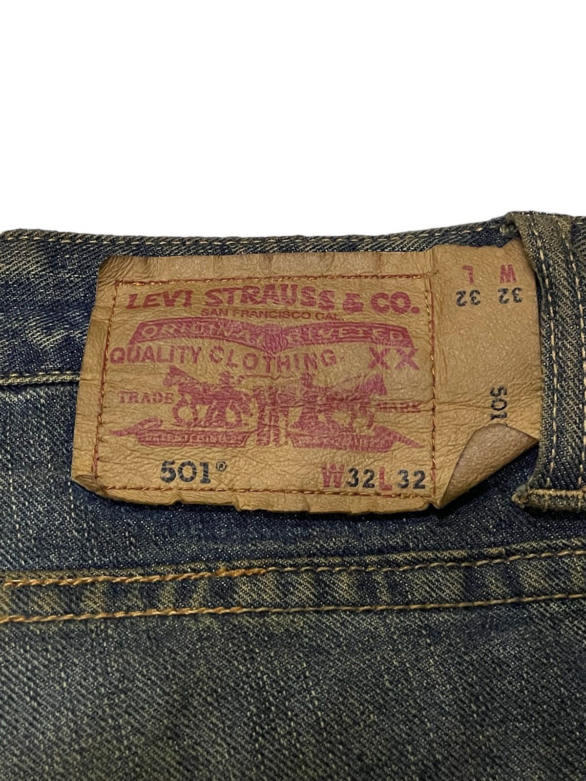 Hysteric Glamour × Levi's × Obelisk Levis 501 Asymmetrical Distressed Piercing Studded Mud Jeans Size US 32 / EU 48 - 24 Thumbnail