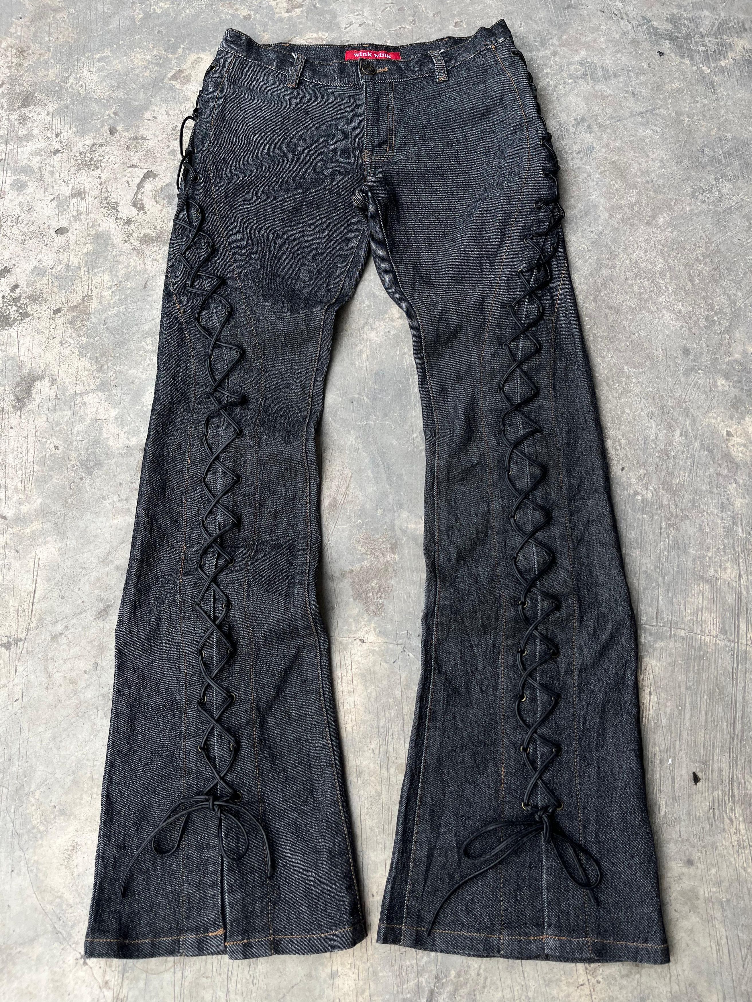 If Six Was Nine × Le Grande Bleu (L.G.B.) × Tornado Mart Wink Wink Lace Up Pants Tornado Style Size 29" - 2 Thumbnail