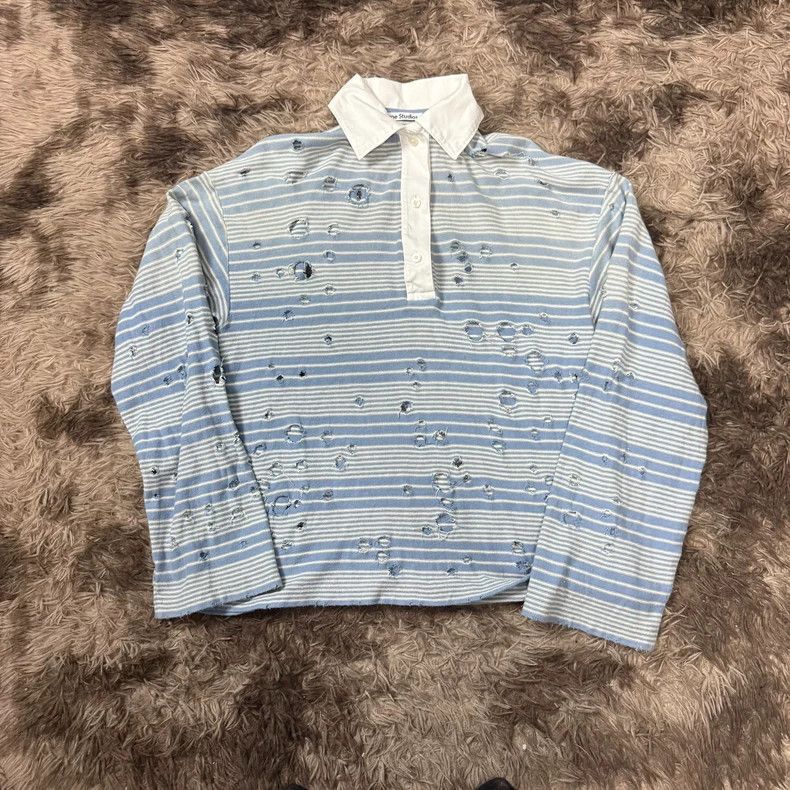 Acne Studios Distressed Striped Long-Sleeve Polo Shirt Size US XXS / EU 40 - 1 Thumbnail