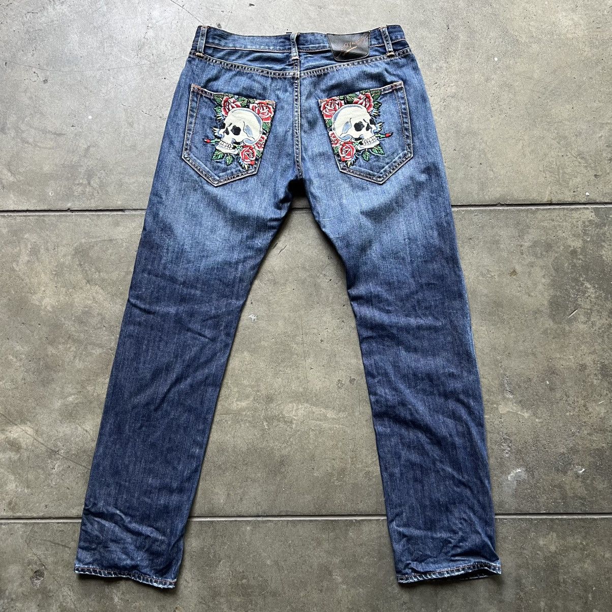 Ed Hardy × Vintage VTG ‘00s Y2K Christian Audigier Ed Hardy Skull Denim Jeans Size US 33 - 2 Thumbnail