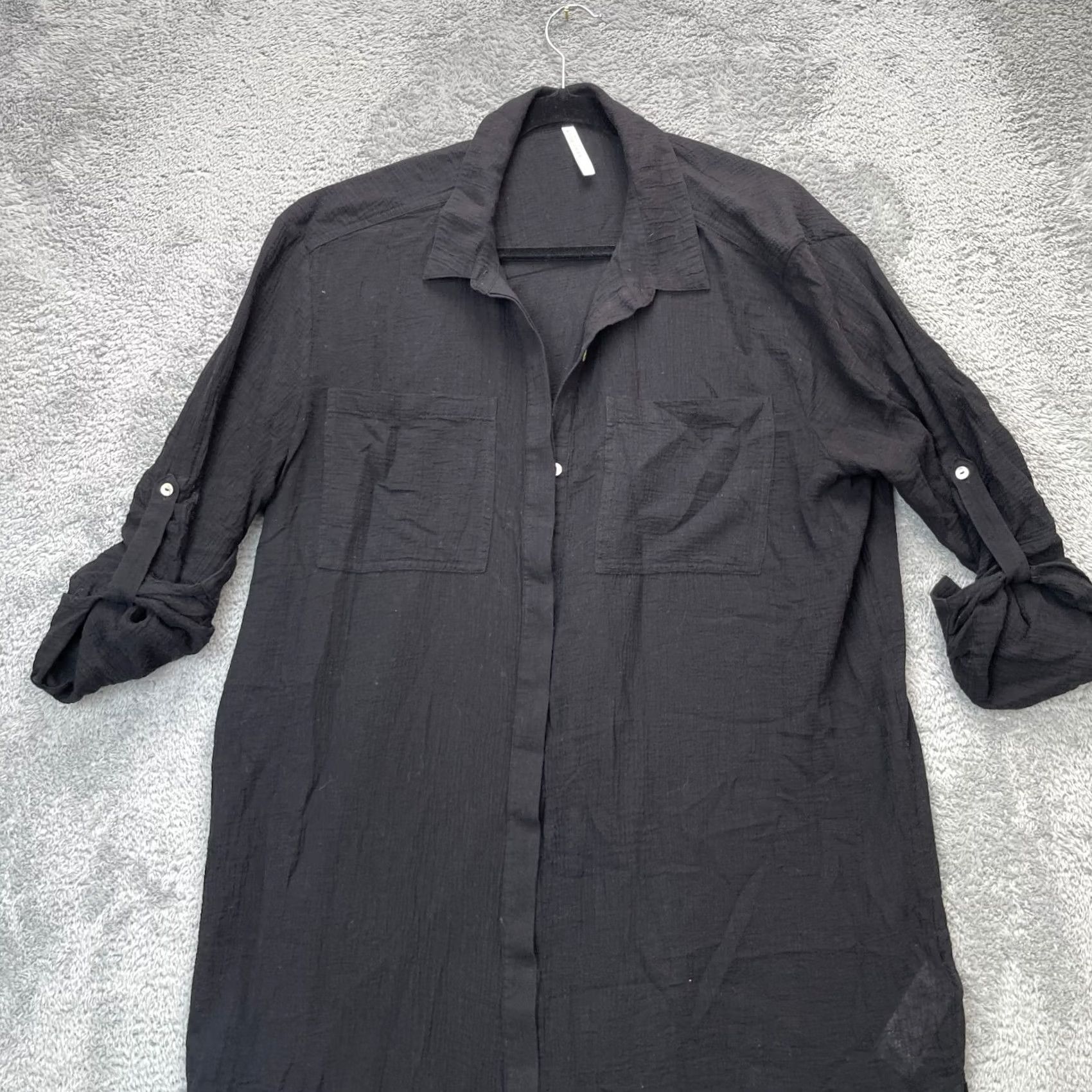 Vintage Seafolly Shirt Dress Womens L Black Cotton Crinkle Midi Twill Seafolly Beach Classic Preppy Collared Pockets Button Roll Tab Sleeve Cadence: N/A Size L / US 10 / IT 46 - 5 Thumbnail