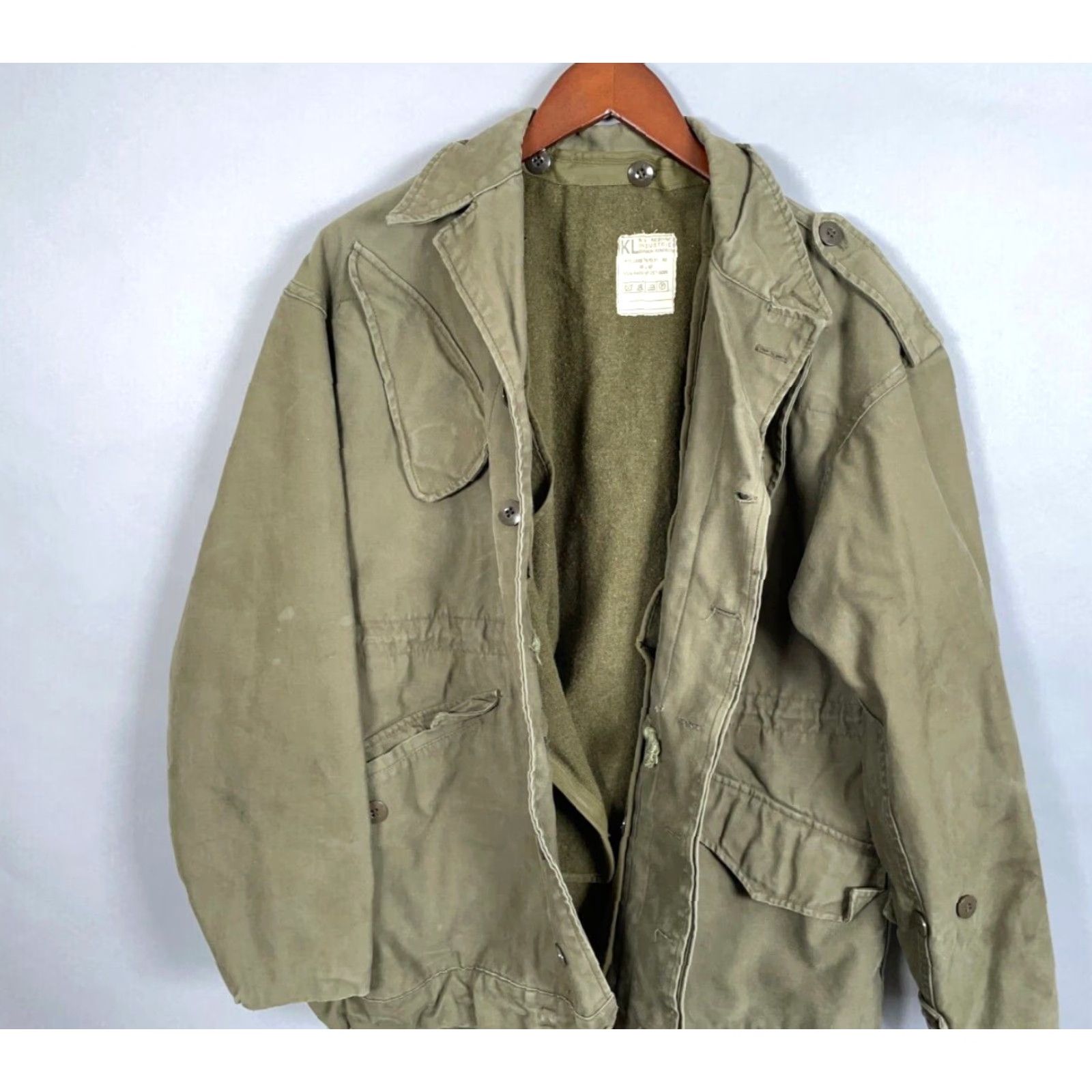Olive VTG Dutch Military Field Jacket Mens Medium Olive Green + Wool Liner Seyntex Size US L / EU 52-54 / 3 - 5 Thumbnail