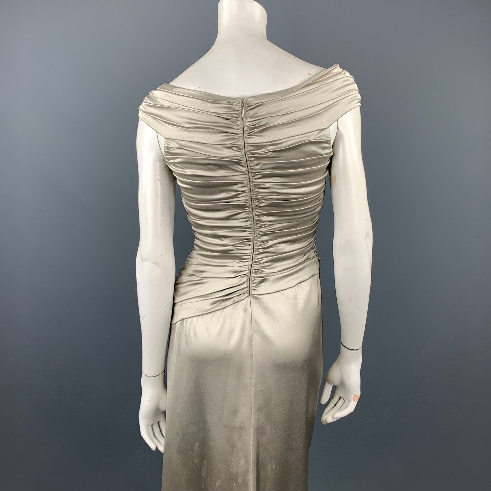 Other TADASHI Size 4 Silver Satin Acetate Blend Ruched Gown Size S / US 4 / IT 40 - 5 Thumbnail