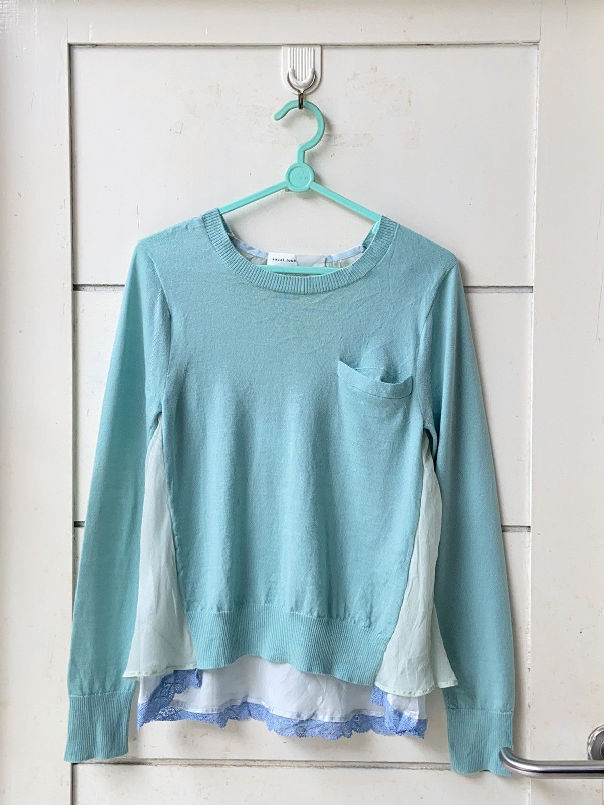 image of Sacai Luck Mint Green Long Sleeve T-Shirt, Women's (Size XS)