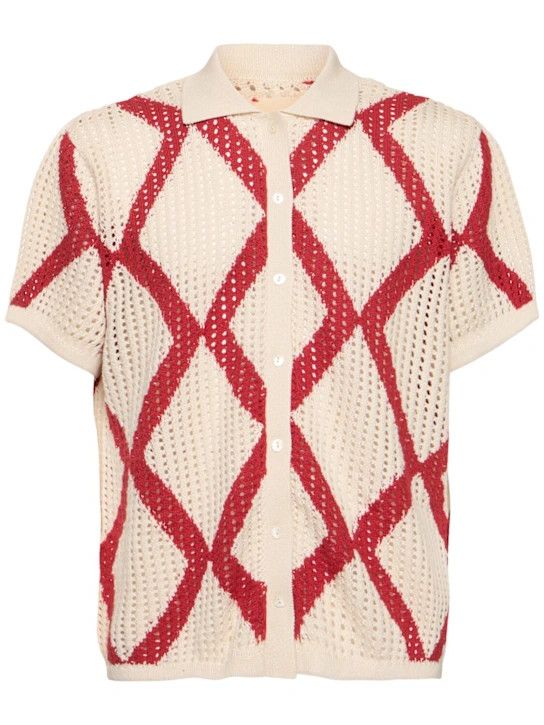 HARAGO o1lsvrm0425 Diamond Crochet Cotton S/S shirt in Beige Size US L / EU 52-54 / 3 - 1 Thumbnail