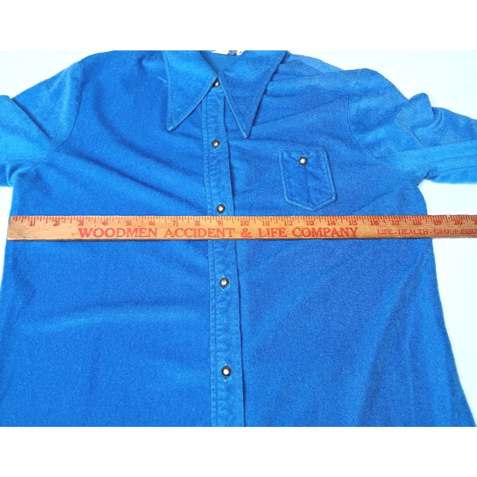 Velour VINTAGE Cracker Barrel Shirt Women L Velour Button Down Blue 1970s Disco Casual Flaws Women L Size L / US 10 / IT 46 - 7 Thumbnail