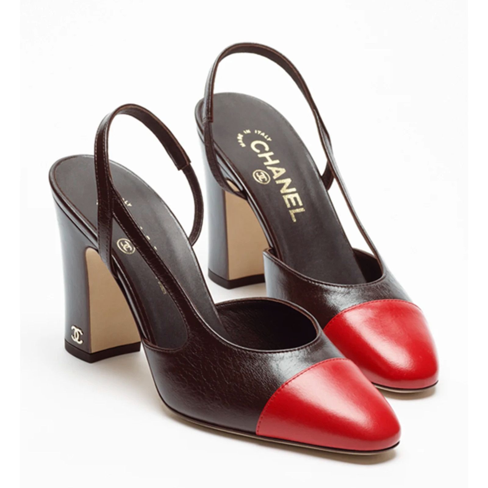 Chanel Chanel Dark Brown Red CC Slingback Block Heel Pump 41c Size US 11 / IT 41 - 3 Thumbnail