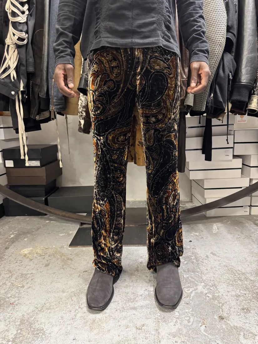 Designer × Roberto Cavalli × Vintage 2000s Roberto Cavalli Dark Orange Velvet Trousers Pants Size 26" / US 2 / IT 38 - 2 Thumbnail