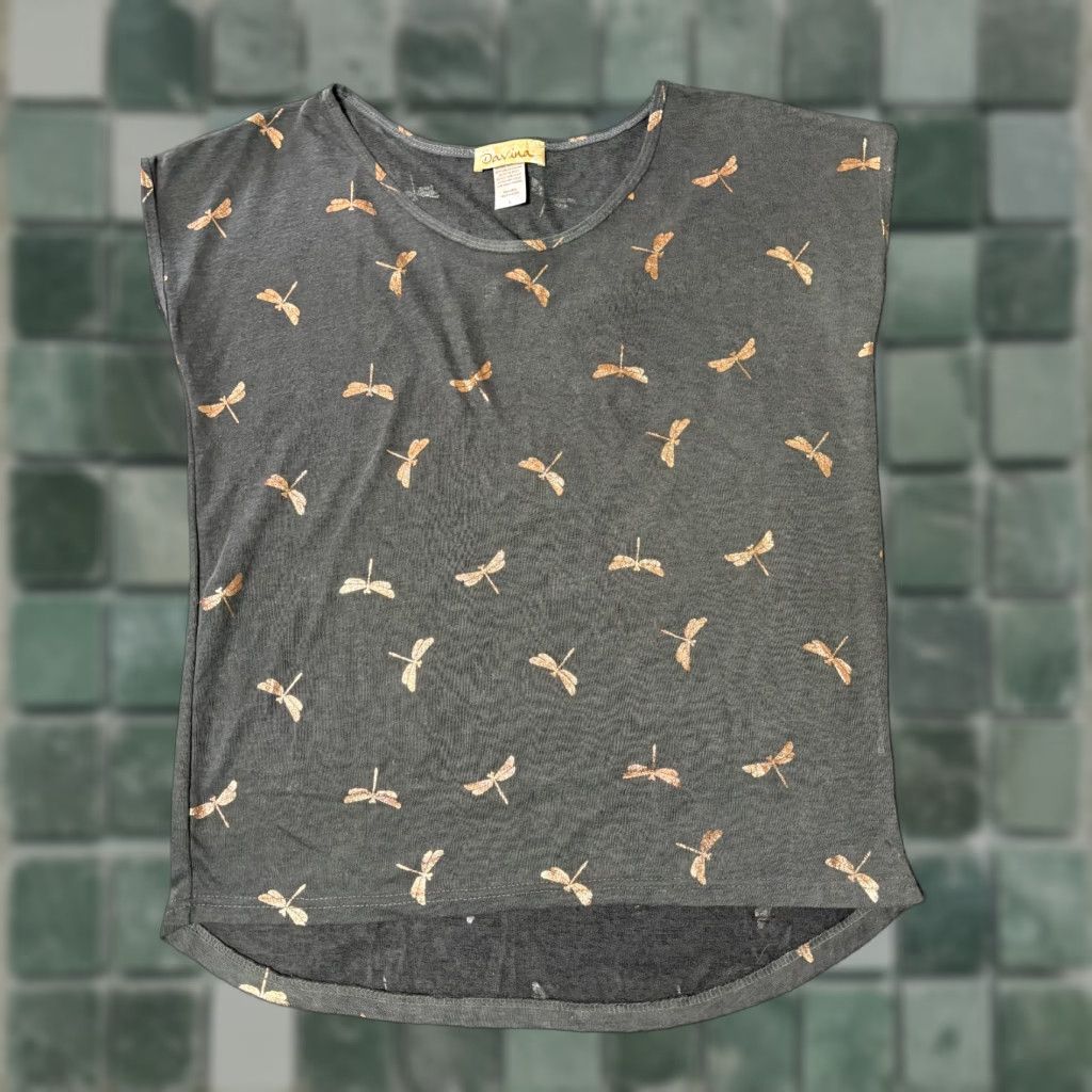 Vintage Davina Top Womens Large Sleeveless Gray Golden Dragon Flys Blouse L Gray Rhinestone Womens Fashion Regular Shirt Size L / US 10 / IT 46 - 1 Thumbnail