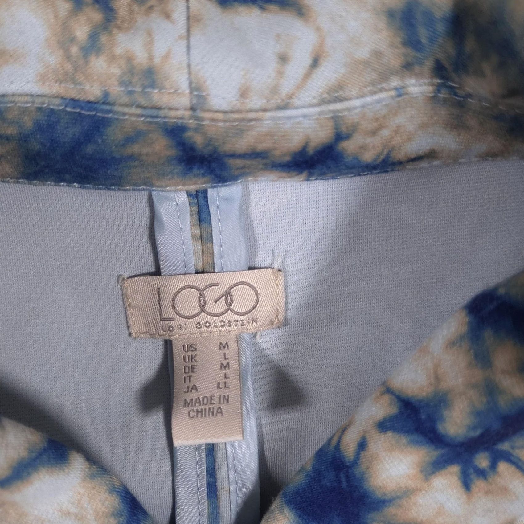 Vintage LOGO by Lori Goldstein Blazer Womens M Blue Beige Tie-Dye Stretch Knit Size M / US 6-8 / IT 42-44 - 7 Thumbnail