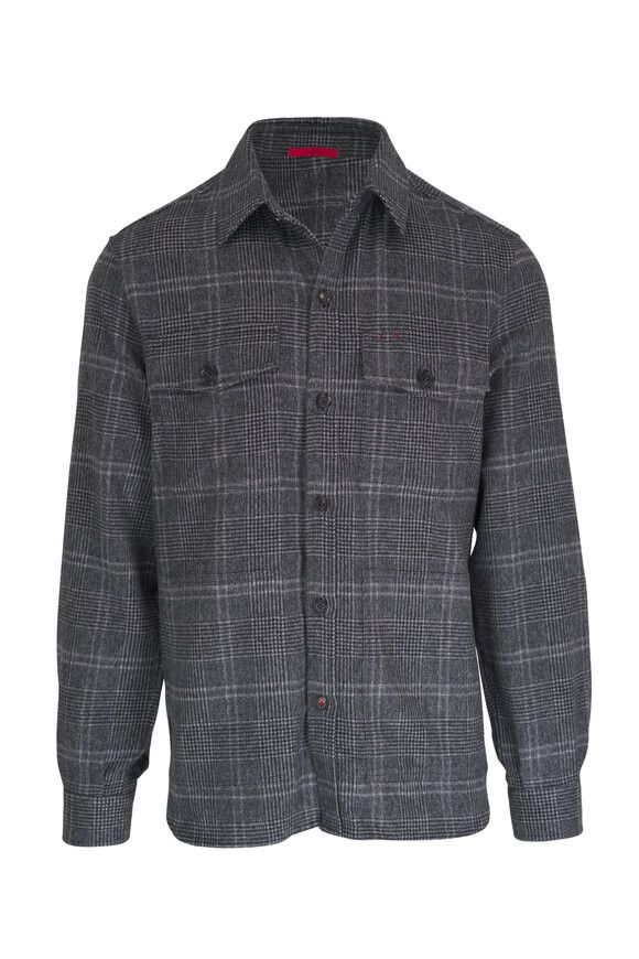 Isaia o1mtch0225 Plaid Cashmere Overshirt in Grey Size US XL / EU 56 / 4 - 1 Thumbnail