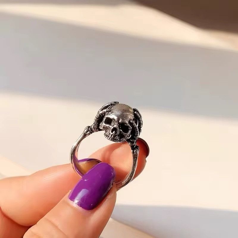 Jewelry Vintage Head Hugging Skull Adjustable Ring Size ONE SIZE - 3 Thumbnail