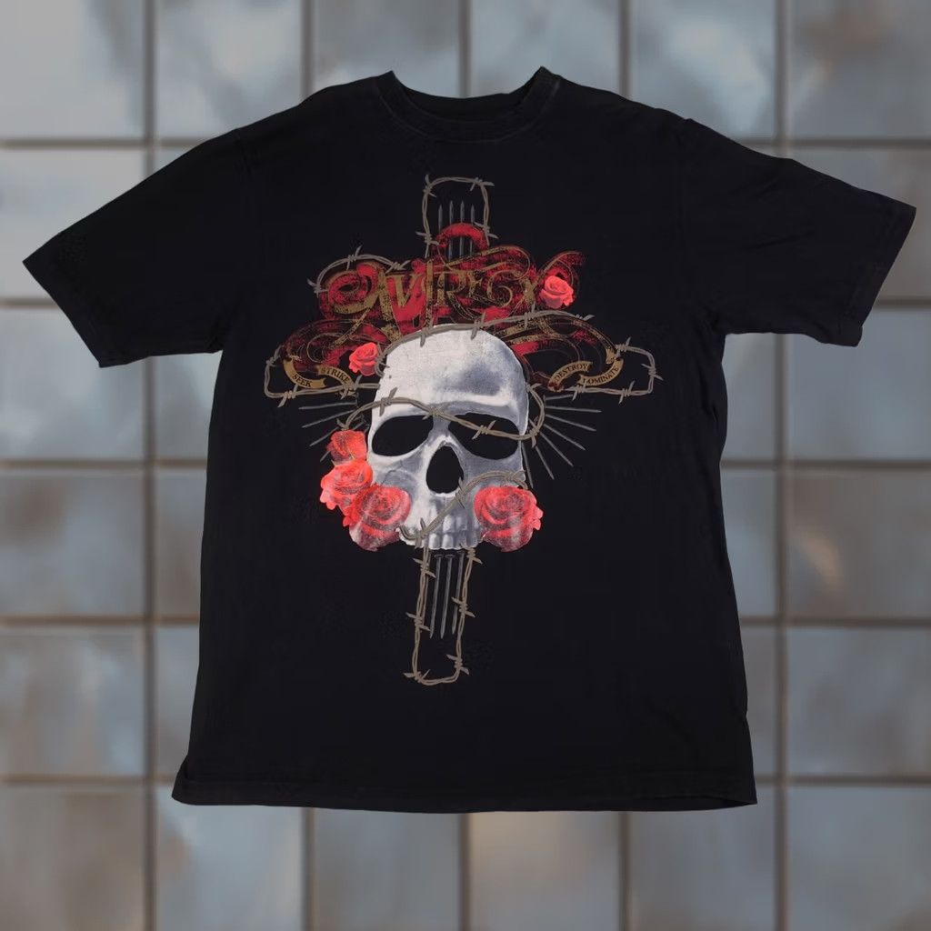 Avirex Avirex Shirt Mens XL Black Skull Roses Barbed Wire Graphic Tee Gothic Cross Y2K Size US XL / EU 56 / 4 - 1 Thumbnail