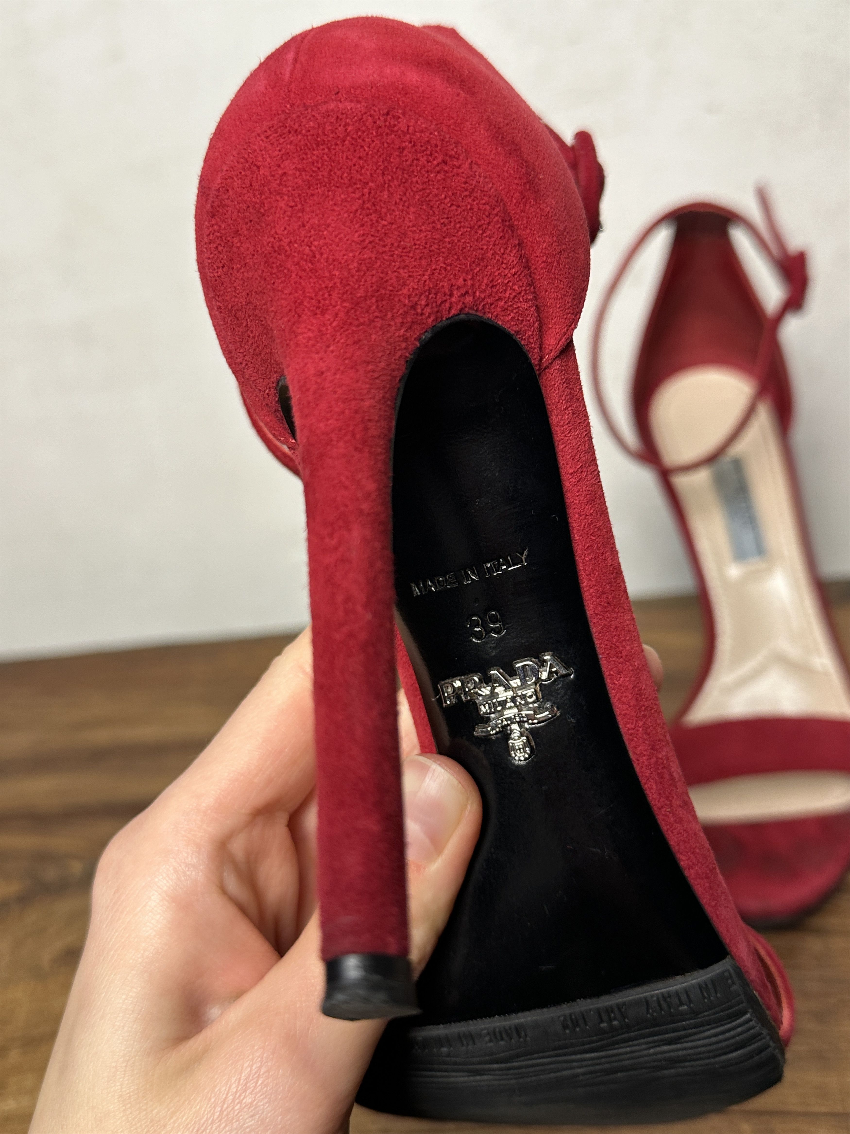Prada Prada Red Suede Open Toe Ankle Strap Sandals Size US 9 / IT 39 - 12 Thumbnail