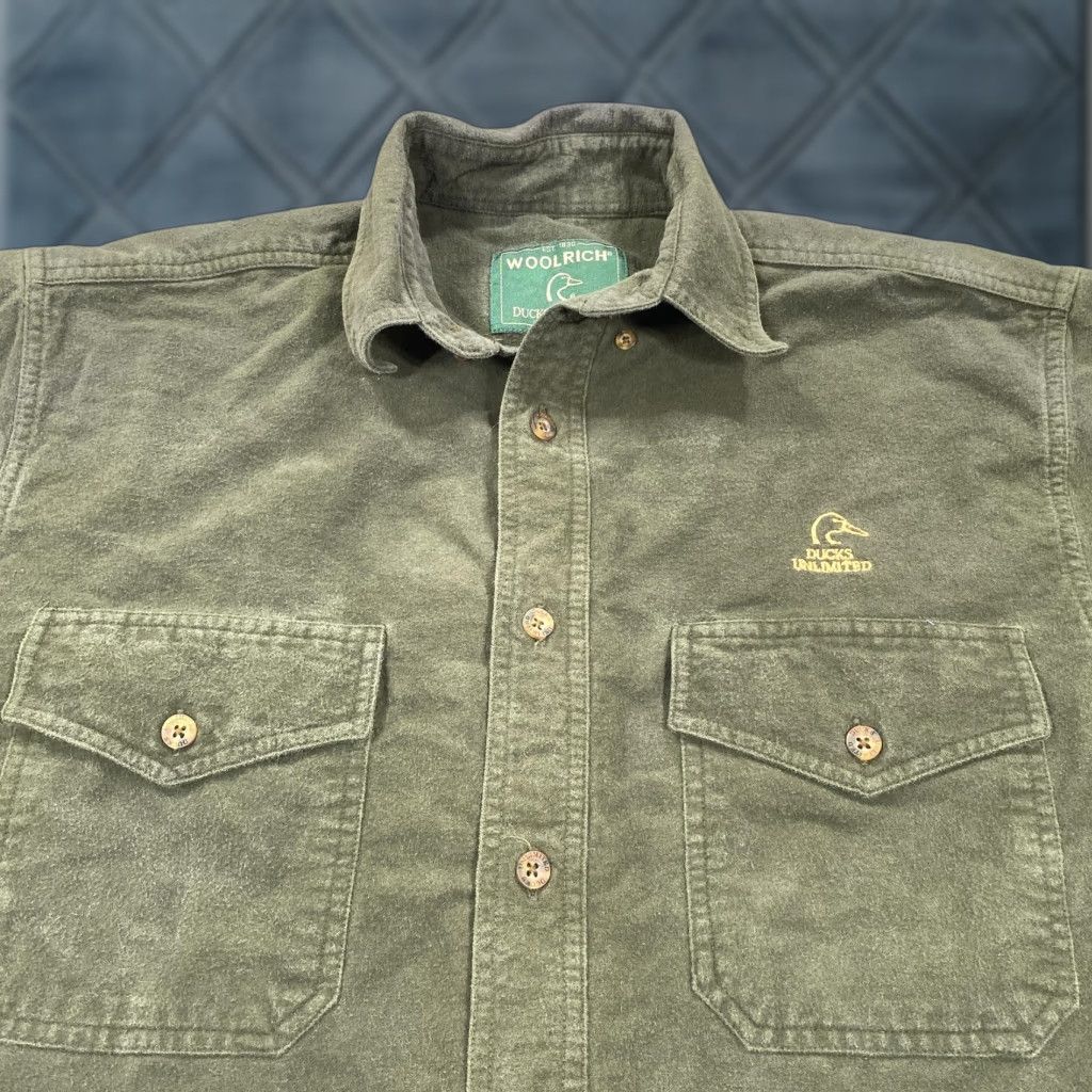 Vintage Woolrich Ducks Unlimited Shirt Mens Medium Green Flannel Long Sleeve Button Up Size US M / EU 48-50 / 2 - 1 Thumbnail