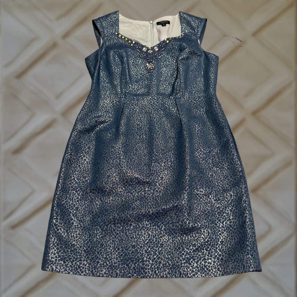 Vintage Tahari Arthur S Levine Sheath Dress Womens 10P Blue Beaded Sleeveless Meattlic Size S / US 4 / IT 40 - 1 Thumbnail