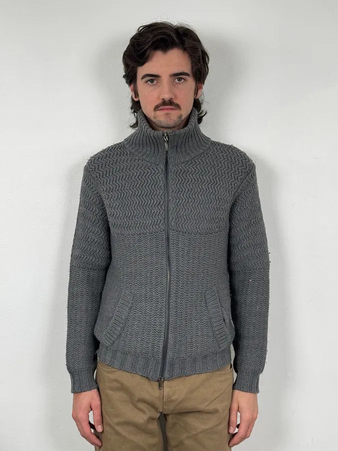Daniele Alessandrini 2000s Daniele Alessandrini Textured Classy Gray Wool Zip-Up Sweater Size US S / EU 44-46 / 1 - 2 Thumbnail
