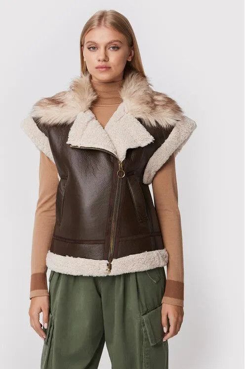 Pinko Pinko Gema Faux Sheepskin Aviator Waistcoat Gilet Size S / US 4 / IT 40 - 1 Thumbnail