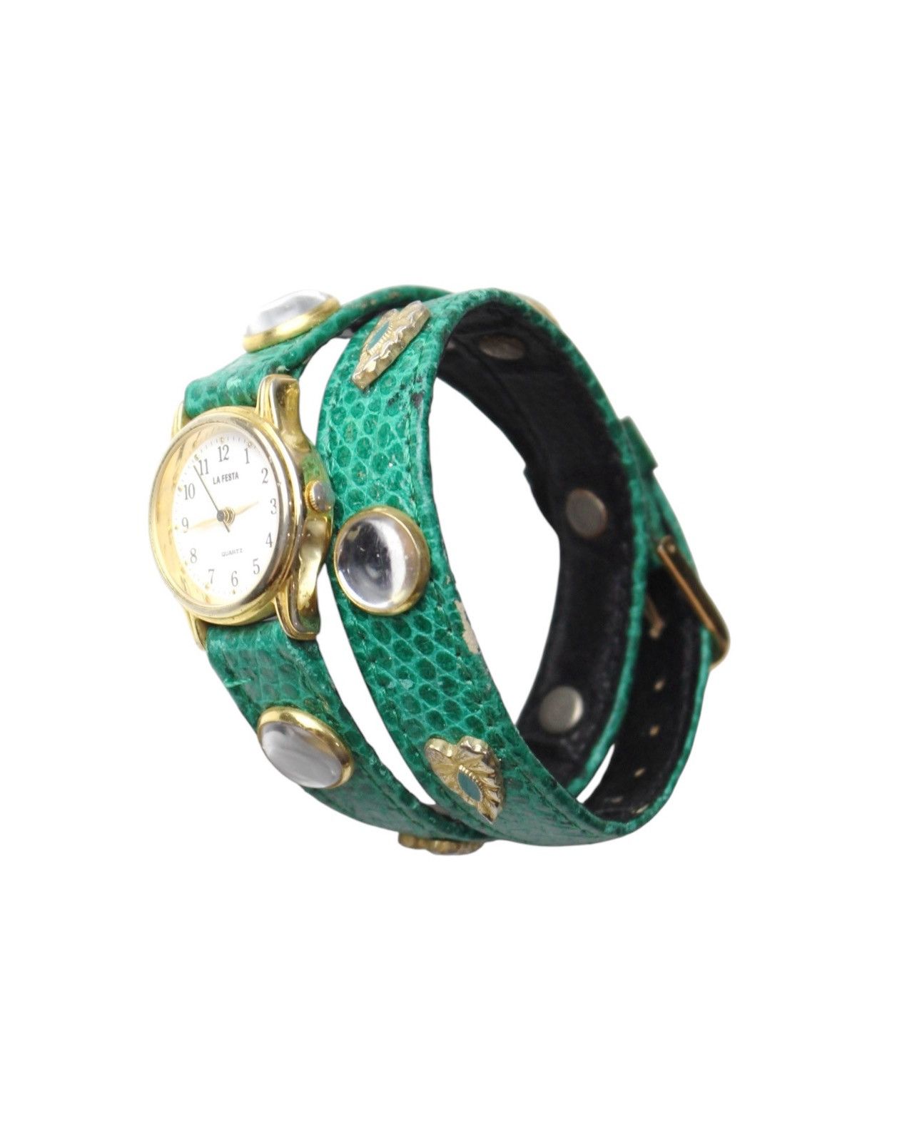 Vintage 1990S LA FESTA DESIGNER JAPAN GREEN EMBELLISHED STRAP WATCH Size ONE SIZE - 3 Thumbnail