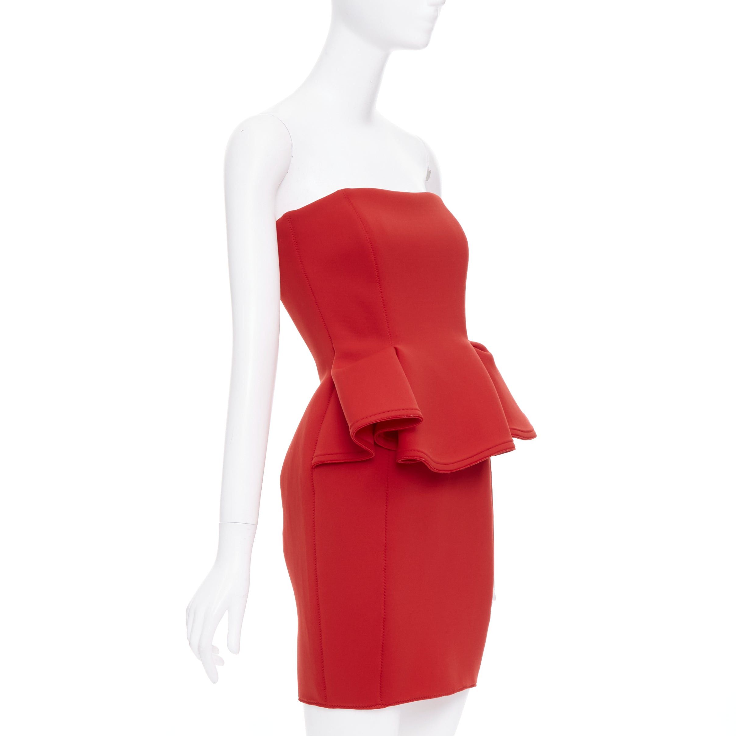Lanvin LANVIN Alber Elbaz signature red neoprene peplum strapless zip dress FR34 XS Size XS / US 0-2 / IT 36-38 - 1 Thumbnail