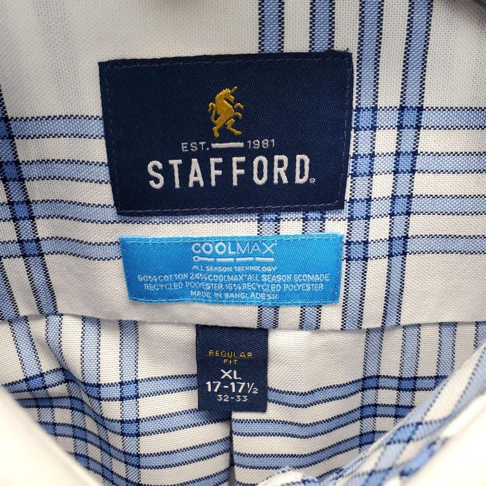 Stafford Stafford Dress Shirt Mens XL Multi Plaid Regular Fit Button-Down Collar Size 46R - 5 Thumbnail