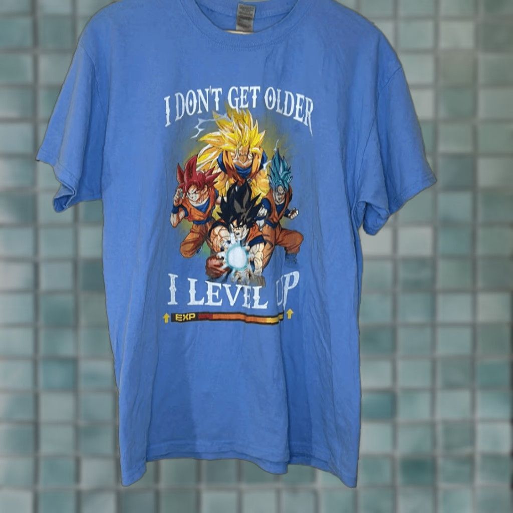 Gildan Dragon Ball Z I Don’t Get Older I Level Up Blue Short Sleeve tshirt L Men Blue Shirt Size US L / EU 52-54 / 3 - 1 Thumbnail