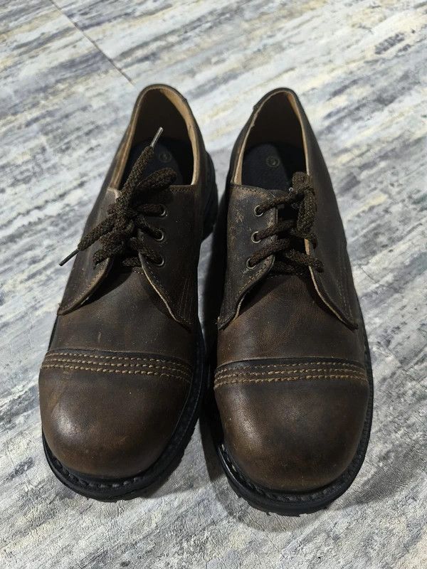 Genuine Leather Vtg Dark Brown Chunky Leather Metal Front Shoes Workwear Size US 8 / IT 38 - 3 Thumbnail