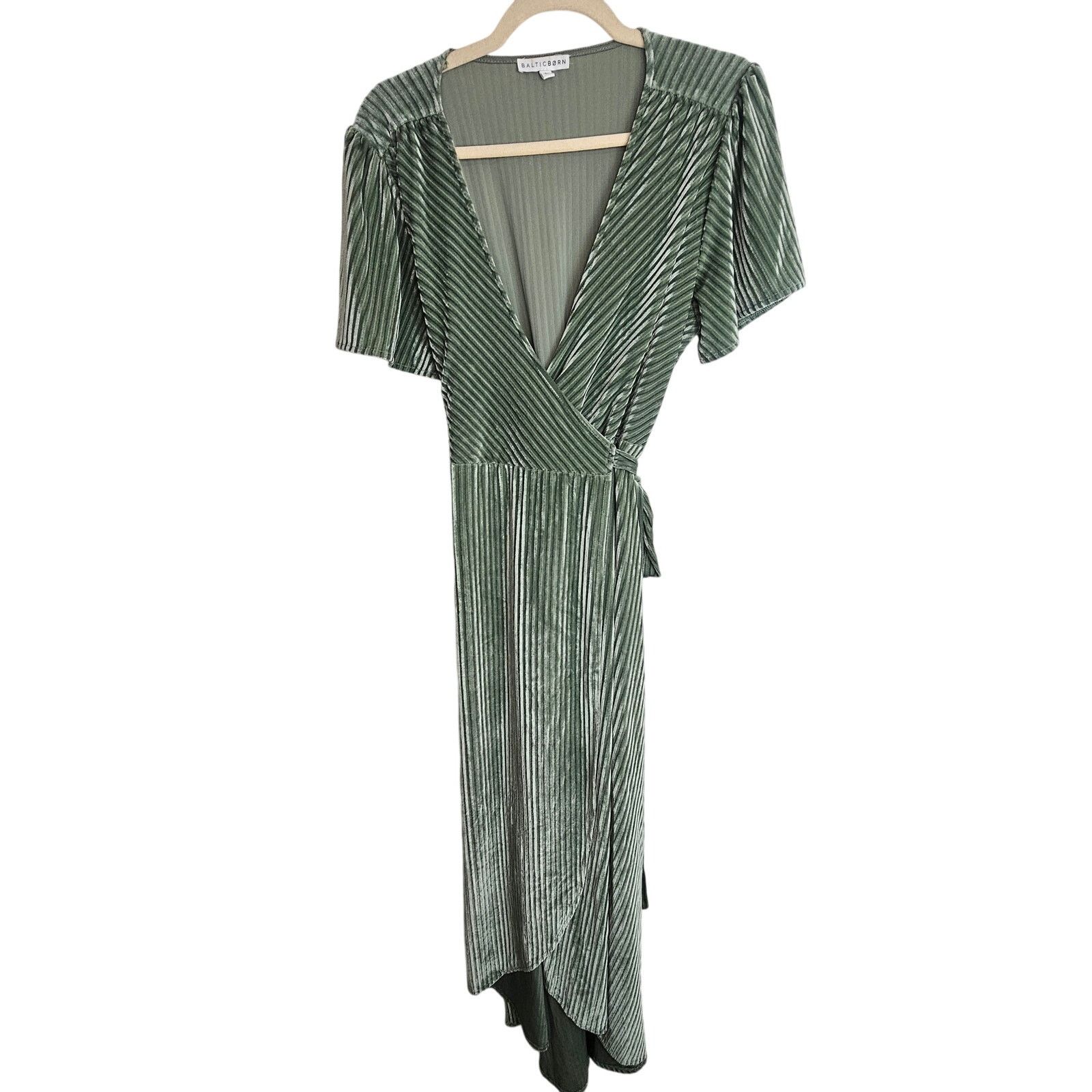 Born Baltic Born Womens Andi Ribbed Velvet Wrap Dress Sz L Green Size L / US 10 / IT 46 - 2 Thumbnail
