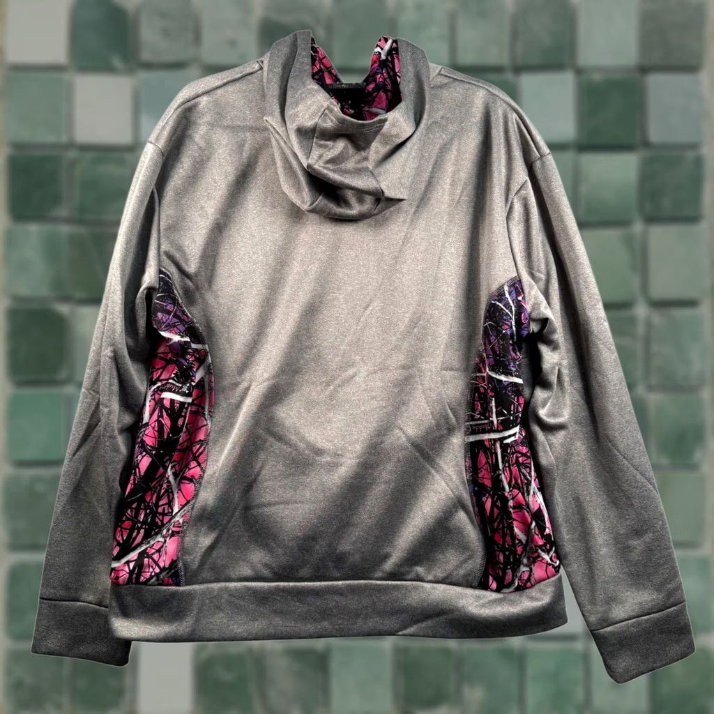 Vintage Muddy Girl Womens XL Hoodie Gray Pink Camo Fleece Pullover Moon Shine Camo Size XL / US 12-14 / IT 48-50 - 1 Thumbnail