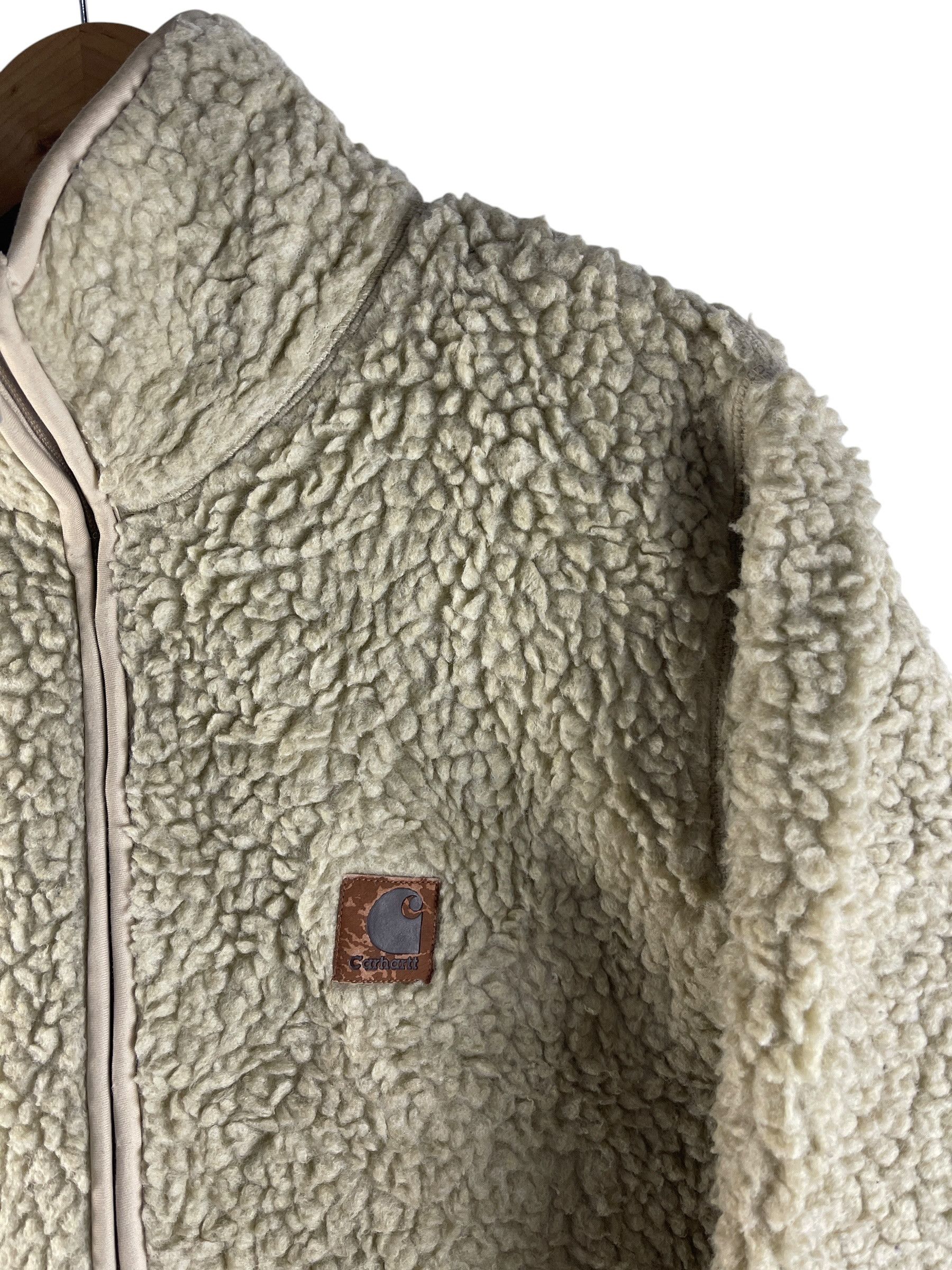 Carhartt Vintage Carhartt Sherpa Fleece Jacket Beige Leather Patch Size US M / EU 48-50 / 2 - 11 Thumbnail