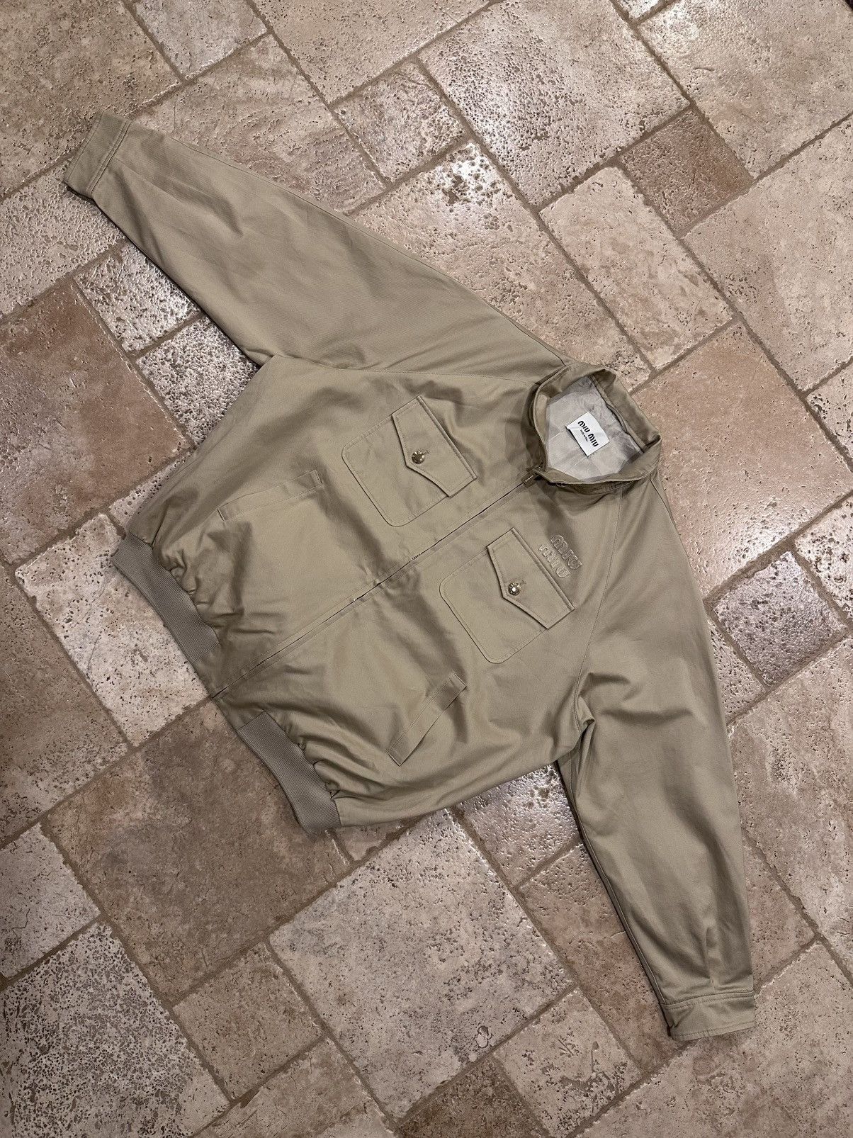 Miu Miu Miu Miu Khaki / Biege Chino Cord Logo Blouson Bomber Jacket Size US M / EU 48-50 / 2 - 7 Thumbnail