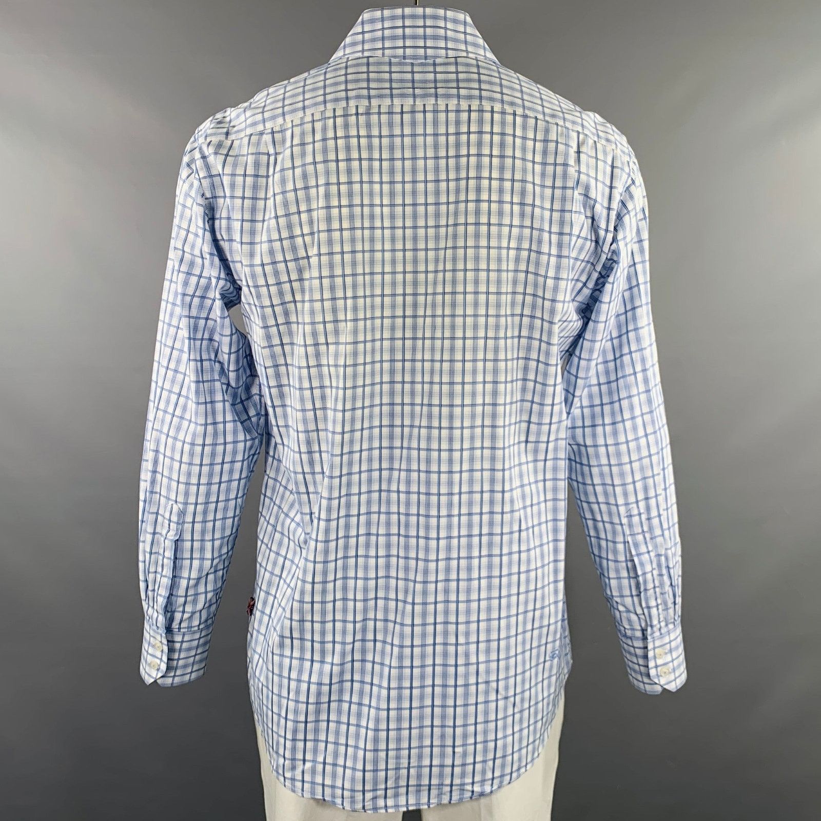English Laundry Size XL White Light Blue Plaid Cotton Long Sleeve Shirt Size US XL / EU 56 / 4 - 3 Thumbnail
