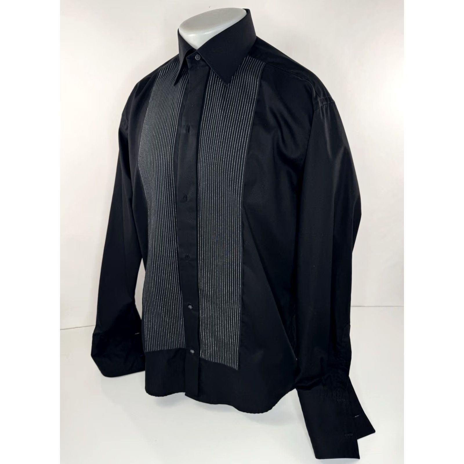 Eton ETON Shirt 16.5 Mens Black French Cuff Tuxedo Shiny BIB Ruffles 1928 Size US XL / EU 56 / 4 - 3 Thumbnail