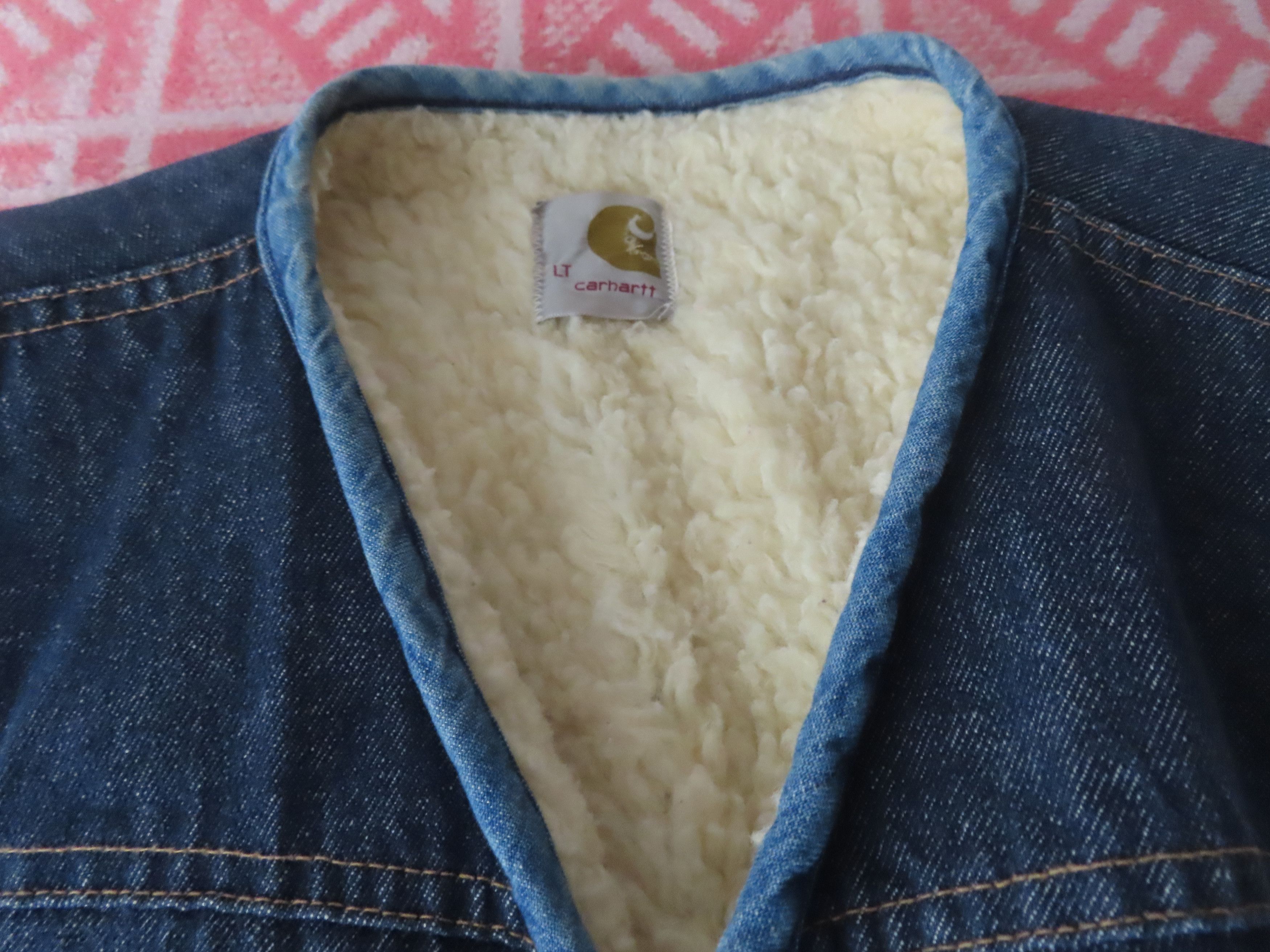 Carhartt × Vintage CARHARTT Large tall Sherpa Lined Denim SnapFront Gilet Vntg Size US L / EU 52-54 / 3 - 7 Thumbnail