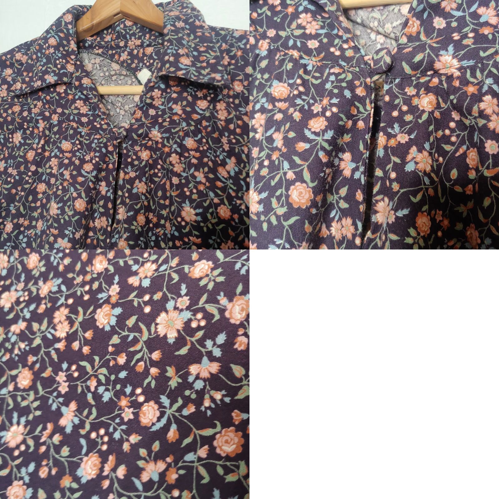 Vintage VINTAGE Flowers Dress Short Sleeve Belted A-Line Cadet Blue Pink Floral Cotton Knee Length Womens S USILGWU Belted Dress Vintage Small Size 28" / US 6 / IT 42 - 8 Thumbnail