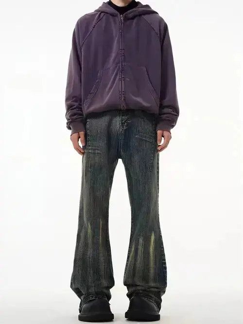 Vintage slub textured micro-flare jeans