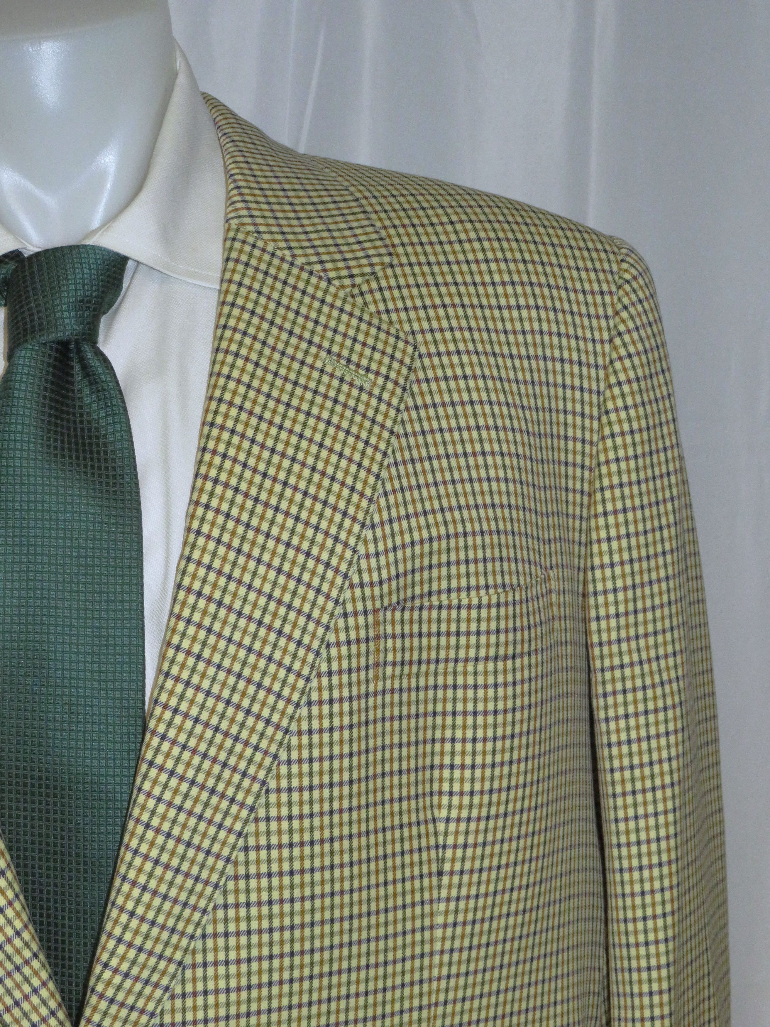 Henry Poole Savile Row Bespoke Cream Checked Two Button Sport Coat 44R Size 44R - 3 Thumbnail