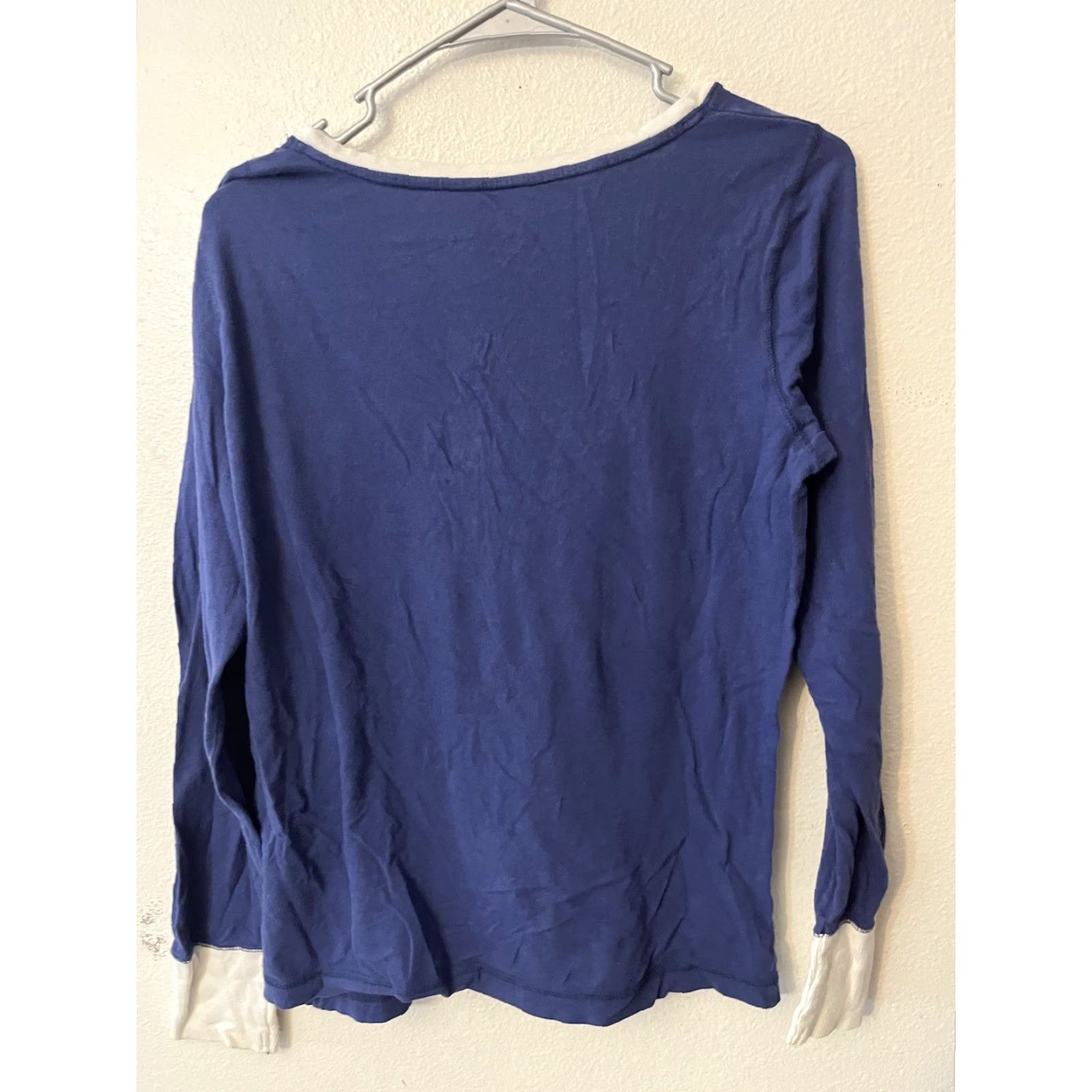 Tommy Hilfiger Tommy Hilfiger Womens Henley Long Sleeve Shirt Blue Medium Sleep Striped Casual Easy Care Size M / US 6-8 / IT 42-44 - 2 Thumbnail