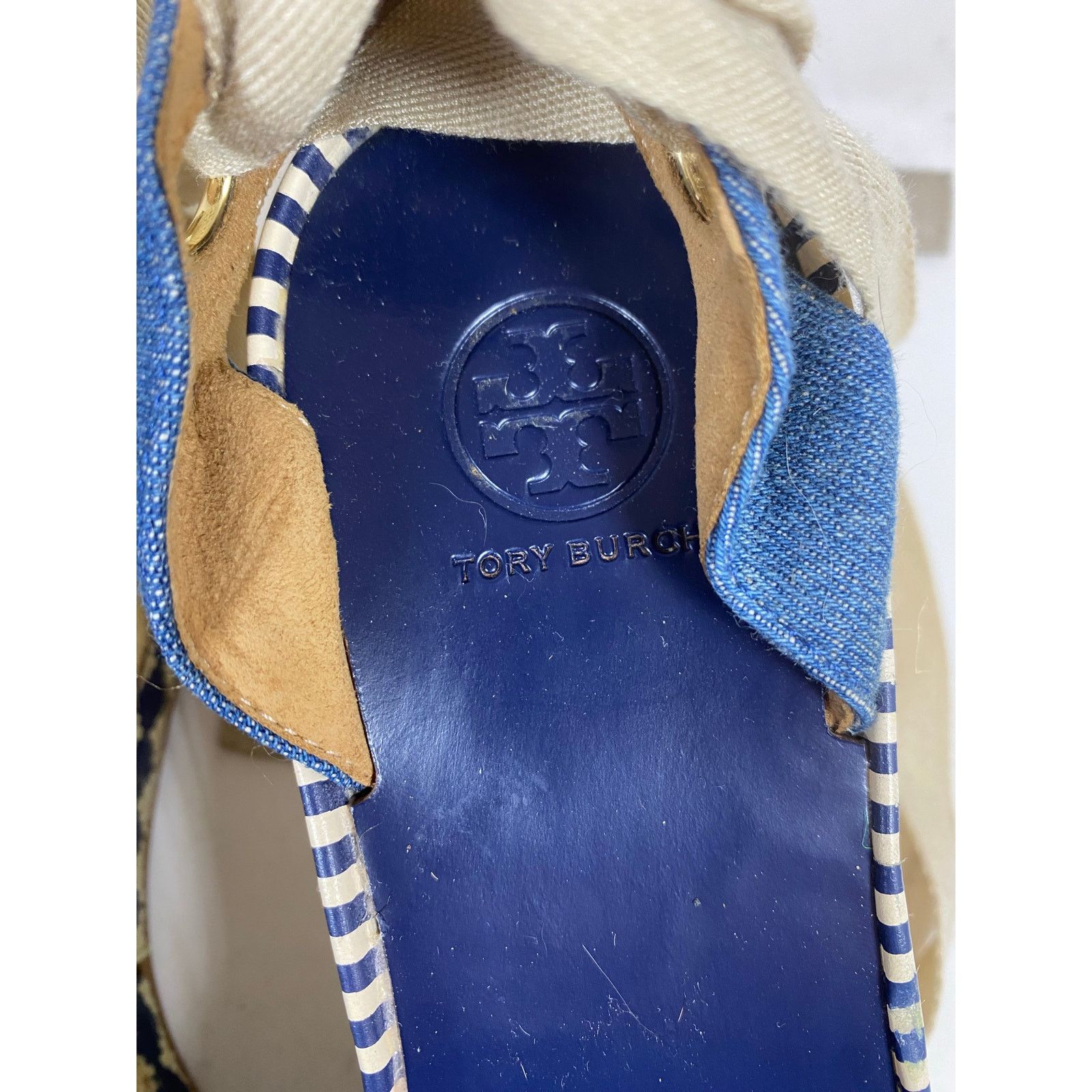 Tory Burch Tory Burch Dandy Blue Denim Espadrille Ankle Wrap Wedges 9W Size US 9 / IT 39 - 11 Thumbnail