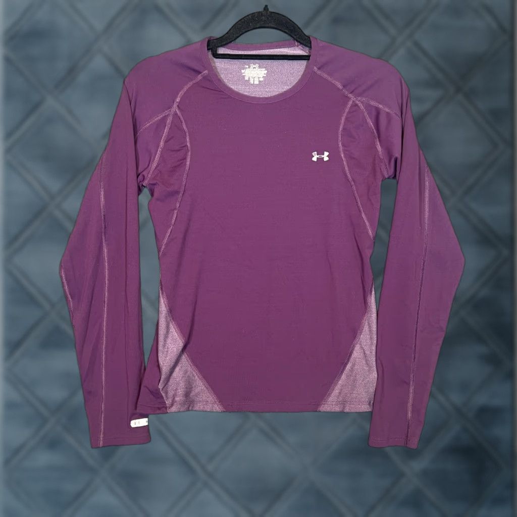 Vintage Under Armour Shirt Womens Small Purple Performance Stretch Metal Long Sleeve