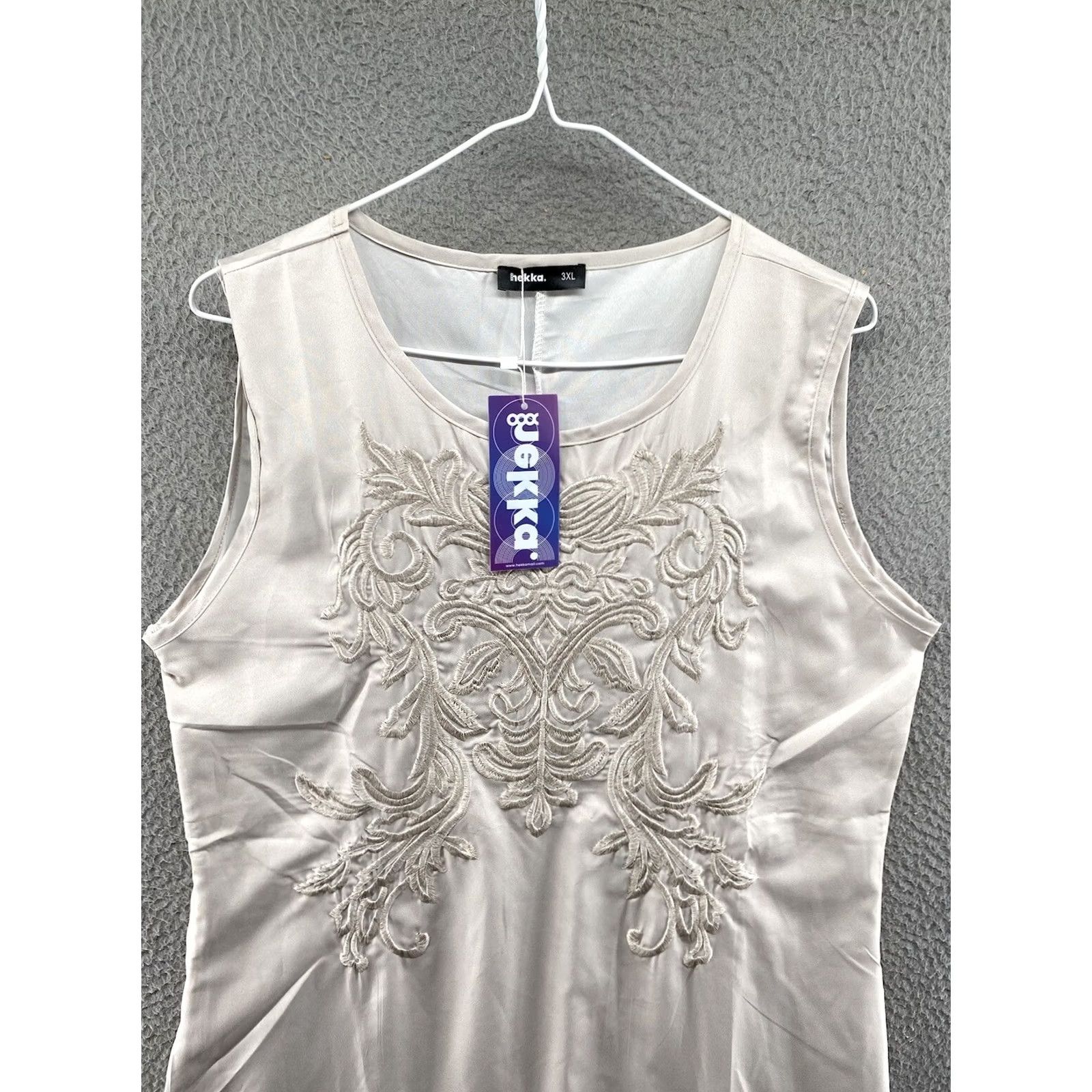 Vintage Hekka Women's Embroidered Sleeveless Dress Scoop Neck Long 3XL Gray Tank Dress Womens Size XXL / US 16-18 / IT 52-54 - 2 Thumbnail